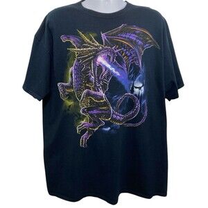 Vintage Dragon Kanye West Mask T-Shirt Mens Size 2X Black Graphic Y2K Fantasy